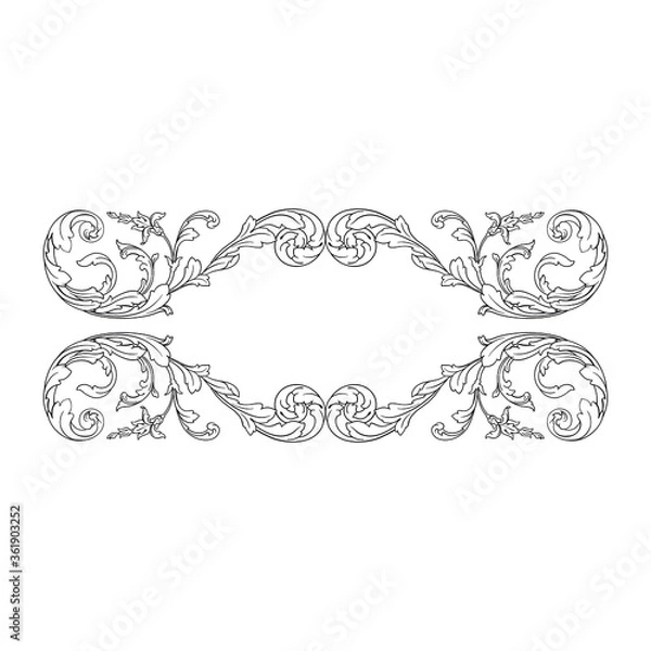 Fototapeta Vintage Ornament Element in baroque style with filigree and floral engrave the best situated for create frame, border, banner. It's hand drawn foliage swirl like victorian or damask design arabesque.