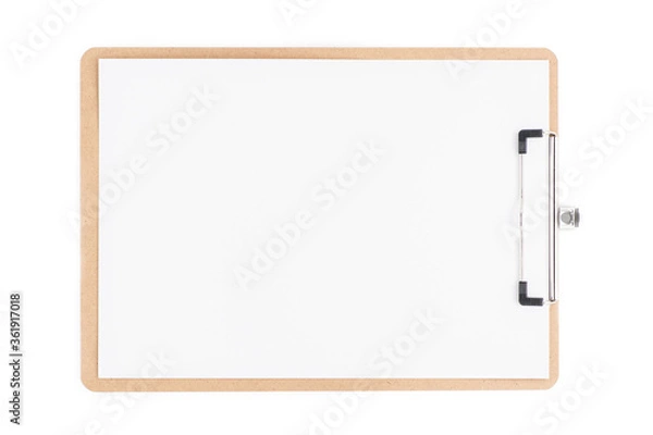 Obraz Clipboard with blank white sheet on white background isolate.