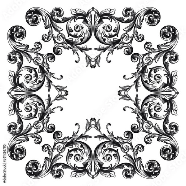 Fototapeta Vintage Ornament Element in baroque style with filigree and floral engrave the best situated for create frame, border, banner. It's hand drawn foliage swirl like victorian or damask design arabesque.
