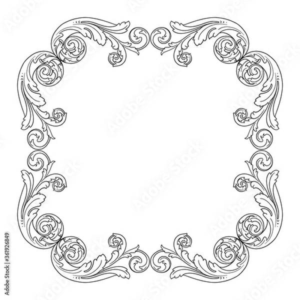 Fototapeta Vintage Ornament Element in baroque style with filigree and floral engrave the best situated for create frame, border, banner. It's hand drawn foliage swirl like victorian or damask design arabesque.