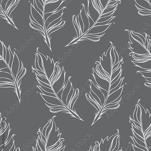 Fototapeta Feather isolated on Green background. Seamless pattern. Vector illustration