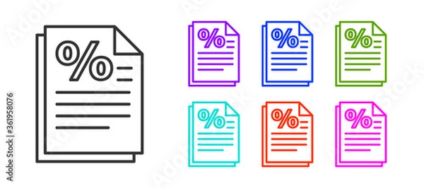 Fototapeta Black line Finance document icon isolated on white background. Paper bank document for invoice or bill concept. Set icons colorful. Vector Illustration.