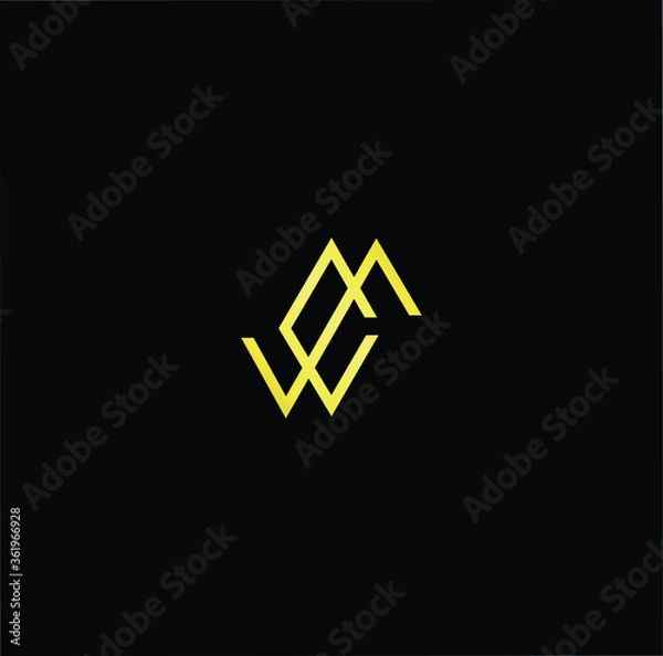 Fototapeta Minimal elegant monogram art logo. Outstanding professional trendy awesome artistic WM MW initial based Alphabet icon logo. Premium Business logo gold color on black background