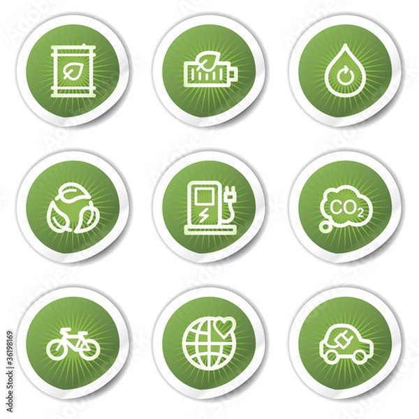Fototapeta Ecology web icons set 4, green  stickers