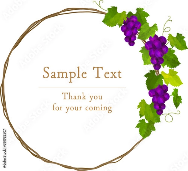 Obraz 紫色のぶどうと蔦の丸フレーム、リース