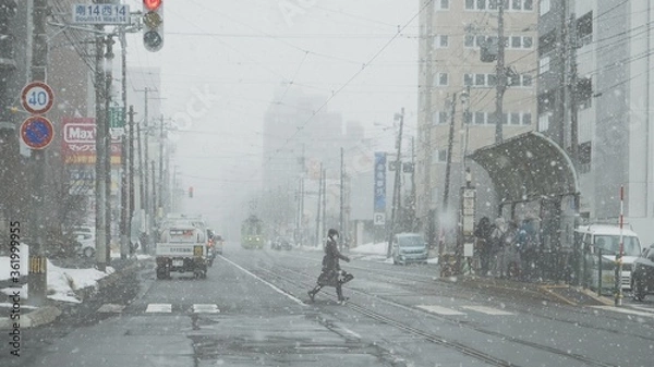 Obraz 雪が降っている歩道