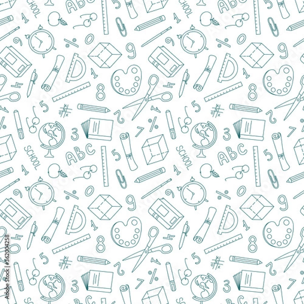 Obraz Back to school seamless pattern.  Hand drawn school background.