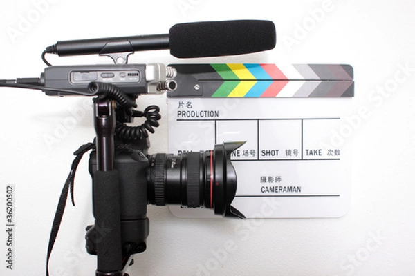 Fototapeta Digital high definition SLR camera with audio equipment