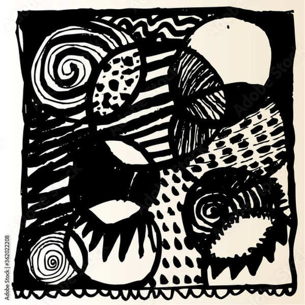Fototapeta Vector illustration of a black & White abstract hand drawn image. Abstract ornamental circles.