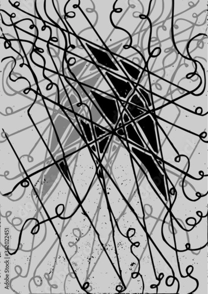 Obraz Vector illustration of black & white grey-scale drawing. Pattern / texture.