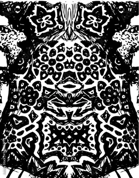 Obraz Vector illustration of black and white floral hand drawn background. Symmetric image / pattern.