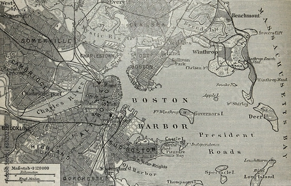 Obraz Old map of Boston harbor