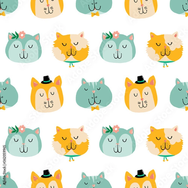 Obraz Doodle cute cats and kitties pattern vector