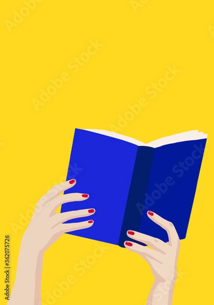 Fototapeta Hands with book yellow background illustration vector