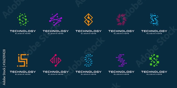 Obraz Set of technology letter S dot logo design and business card. initial S for symbol tech, internet, system, Artificial Intelligence and computer. inspiration logo design modern.