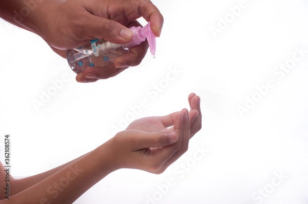 Fototapeta Hand washing practice ,good hygiene practice concept, isolated over white.