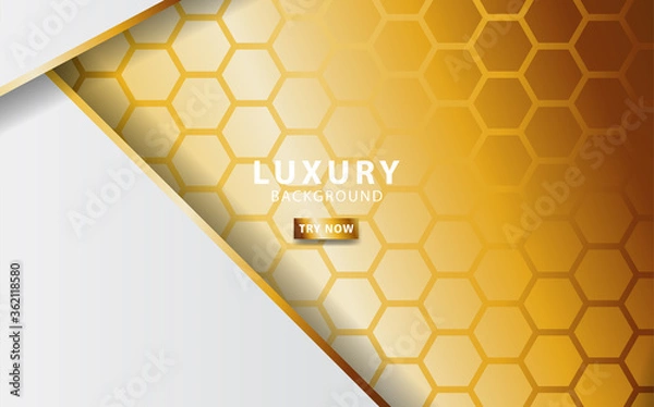 Obraz Abstract 3d background with gold paper layers. Vector geometric illustration shapes texture with golden glittering. Graphic design element. Elegant decoration