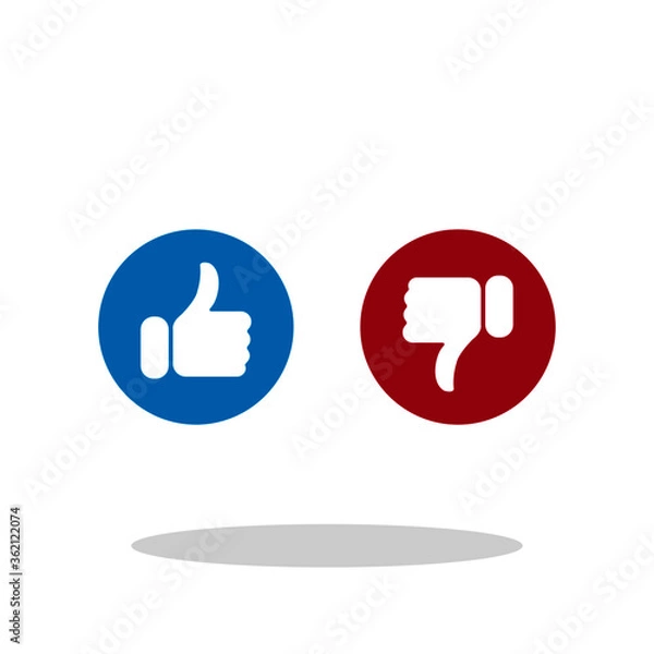 Obraz Thums up and down icon in flat style. Social media feedback symbols for your web site design, logo, app, UI Vector EPS 10.