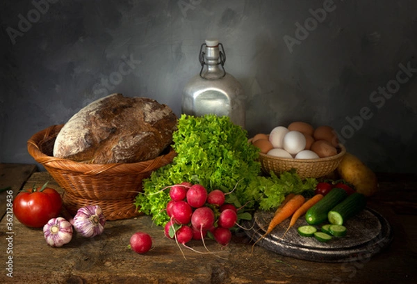 Fototapeta still life with vegetables and bread