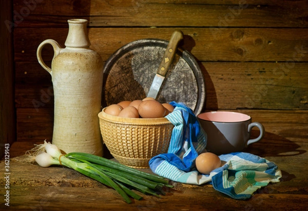 Obraz still life with bread and vegetables