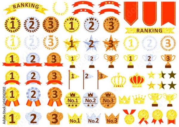 Fototapeta 3色のメタルなランキングアイコンセット
