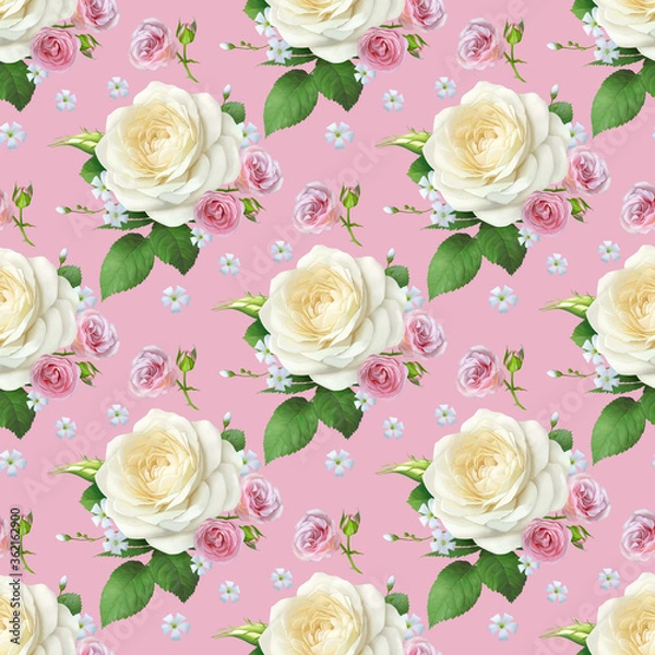 Obraz White roses on a pink background