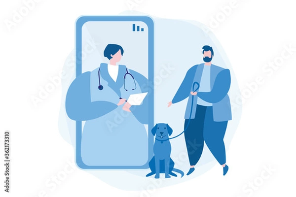 Fototapeta Veterinary doctor app.Vector illustration for web banner, infographics, mobile. 
 Online consultation. 