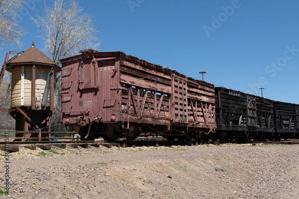Obraz Late 1800's railroad rolling stock including a cattle car and a boxcar