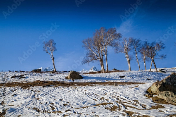 Fototapeta Melting Snow Covers on Himalayan Mountain terrains at Sonmarg