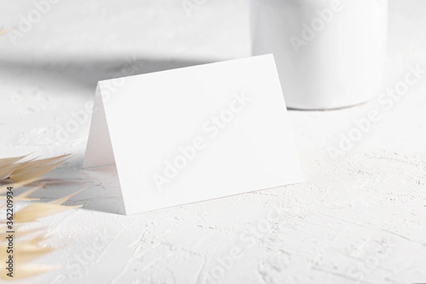 Obraz Luxury Mockup template with dry plants flower and perfume and design element design for wedding rsvp, thank you card, greeting or place card