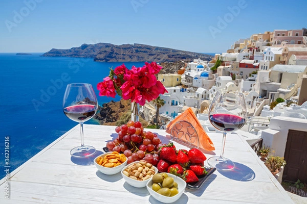 Fototapeta Table with a view of the Greek sea