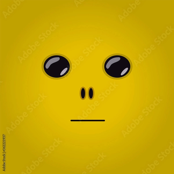 Fototapeta No emotion vecor yellow illustration. Face without emotions. Strange calm face vector.