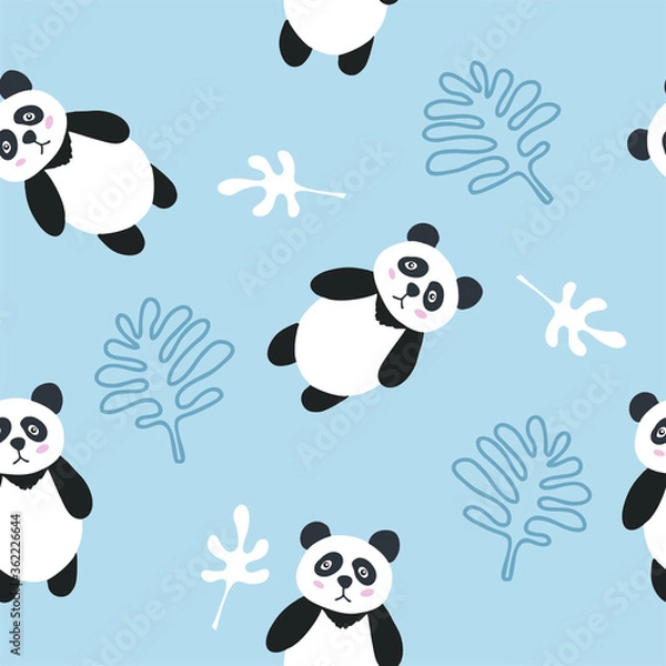 Obraz Panda seamless pattern background, sad cute panda, cartoon panda bears
