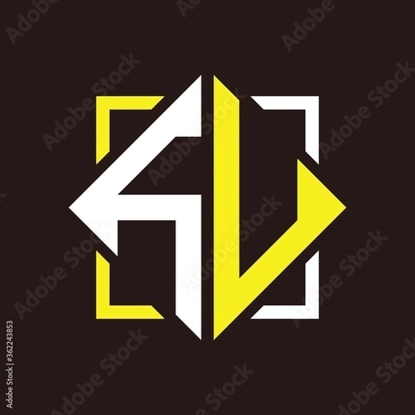 Obraz H U Initials quadrangle monogram with square