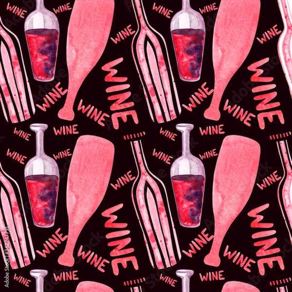 Fototapeta Seamless watercolor pattern on a wine theme