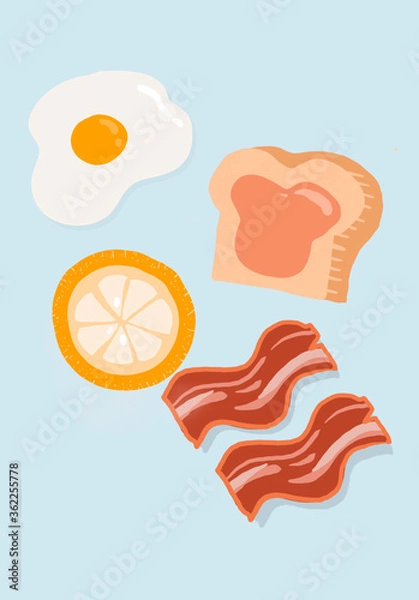 Obraz bacon, egg, lemon, toast, jam