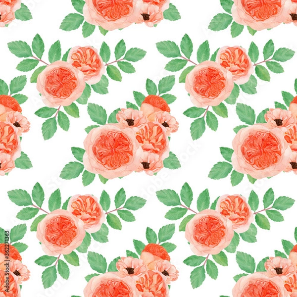 Obraz seamless background with  flowers, Juliet rose repeat pattern on white background 