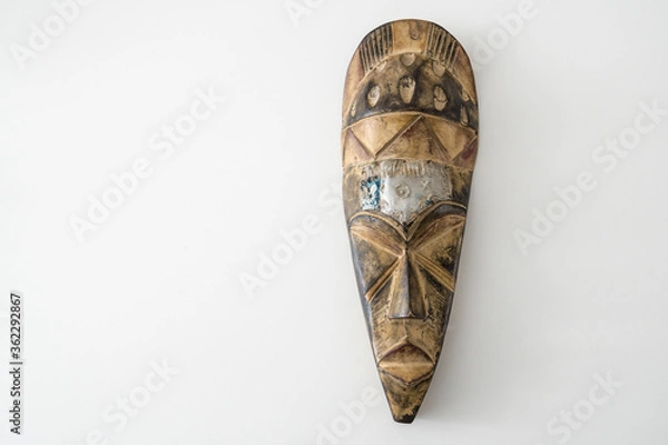 Fototapeta İsolated on white background wooden mask,space for writing