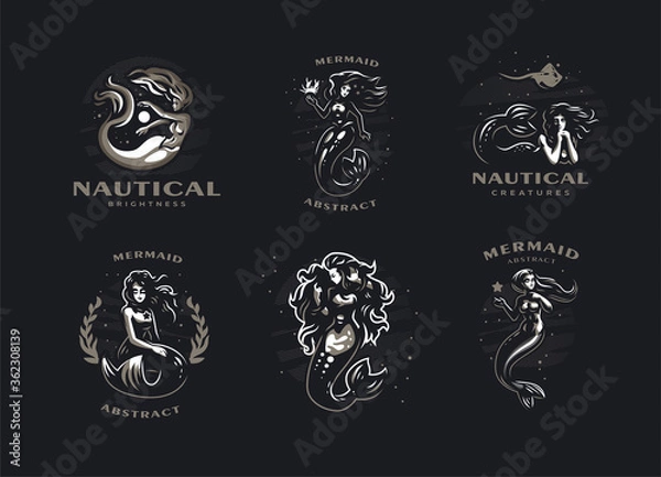 Fototapeta Set of images with mermaids.