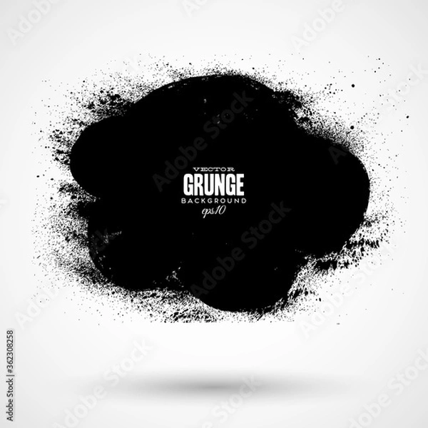 Obraz Hand painted ink blob with splashes. Black round button. Hand drawn grunge circle. Graphic design element for web, corporate identity, cards, prints etc.