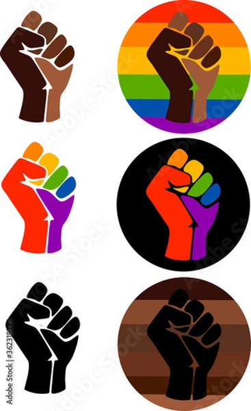 Fototapeta Symbol of the LGBT community, a fist in a rainbow circle. Symbols of the movement for freedom of black people. Black lives matter. Movement for freedom and equality. Flat vector illustration.