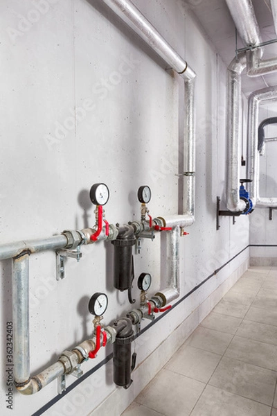 Obraz industrial water treatment system with filters and manometers