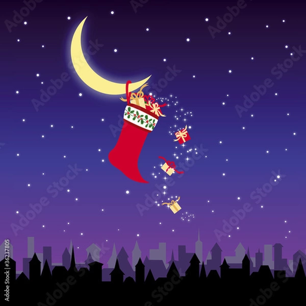 Obraz Christmas stocking and colorful present