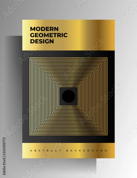 Fototapeta Cover for a book, magazine, brochure, catalog, booklet, poster. Geometric black and gold design template. A4 format. EPS 10 vector.