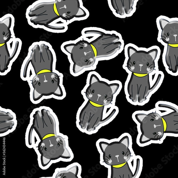 Obraz 3D Cute Black Cats Pattern Seamless