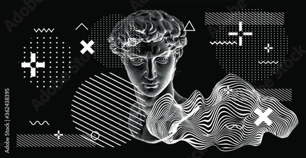 Fototapeta 3D rendering of Michelangelo's David head in pixel art 8-bit style. Concept of Academic art and classical fine arts in modern contemporary stylization.