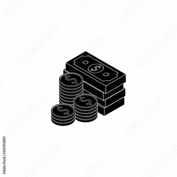 Fototapeta Dollar Money and Coin  - White Outline icon vector isometric. Flat style vector illustration.