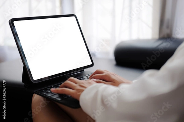 Fototapeta Mock up Copy Space Blank Screen Concept Business Working on tablet.	