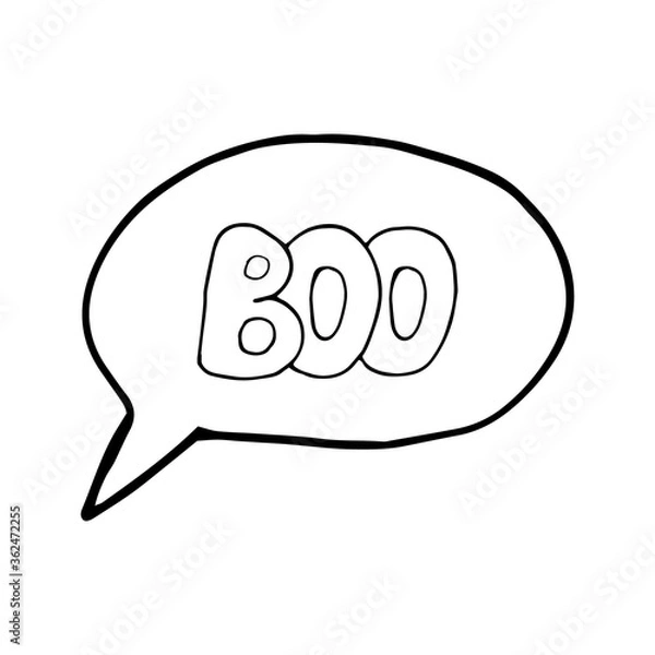 Fototapeta lettering boo in a bubble hand drawn in doodle style. vector, scandinavian, monochrome. single element for design, sticker, halloween decor