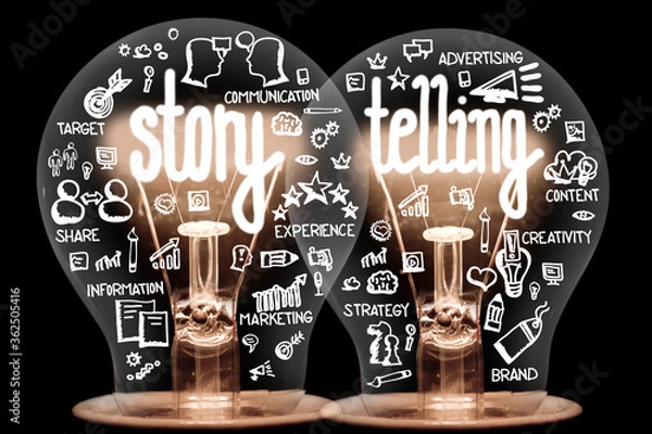 Fototapeta Light Bulbs with Story Telling Concept